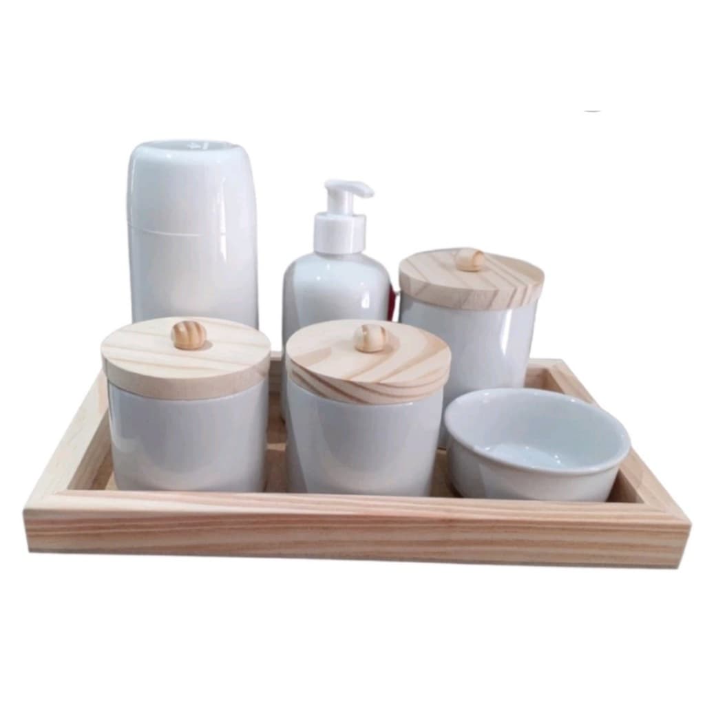 Kit Higiene bebê porcelana completo 7 peças potes garrafa térmica saboneteira liquida
