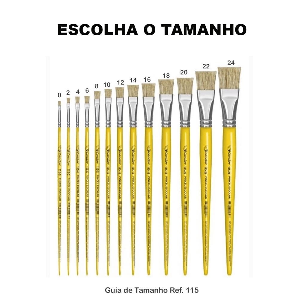 Pincel Chato Escolar Cabo Longo Ref.115 - Condor (Escolha o Tamanho)