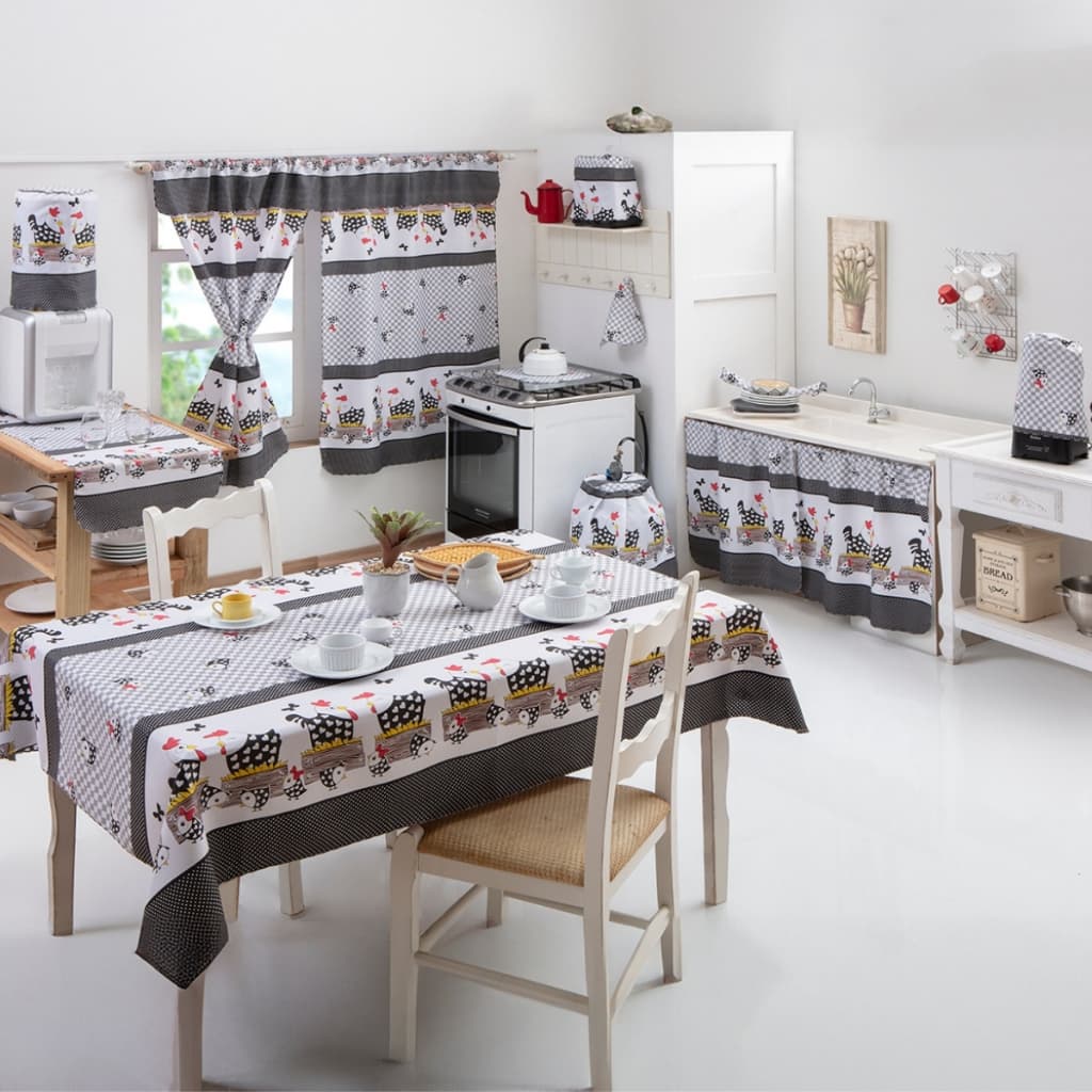 Jogo De Cozinha Kit 10 Peças Estampado Com Toalha De Mesa 6 Cadeiras
