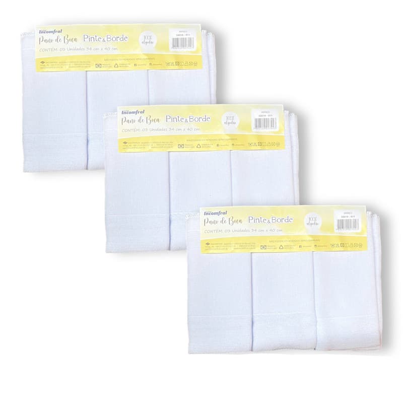 Pano de boca pinte e borde bebê fralda - kit com 6 ou 9 Unidades  cor branco