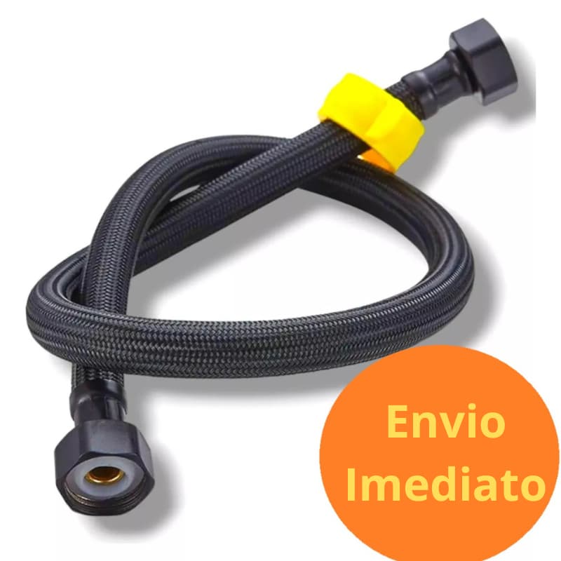 Engate Rabicho Preto/Cromado Flexível Aço Inox 50cm 1/2 Polegadas Fêmea X Fêmea Banheiro Torneira