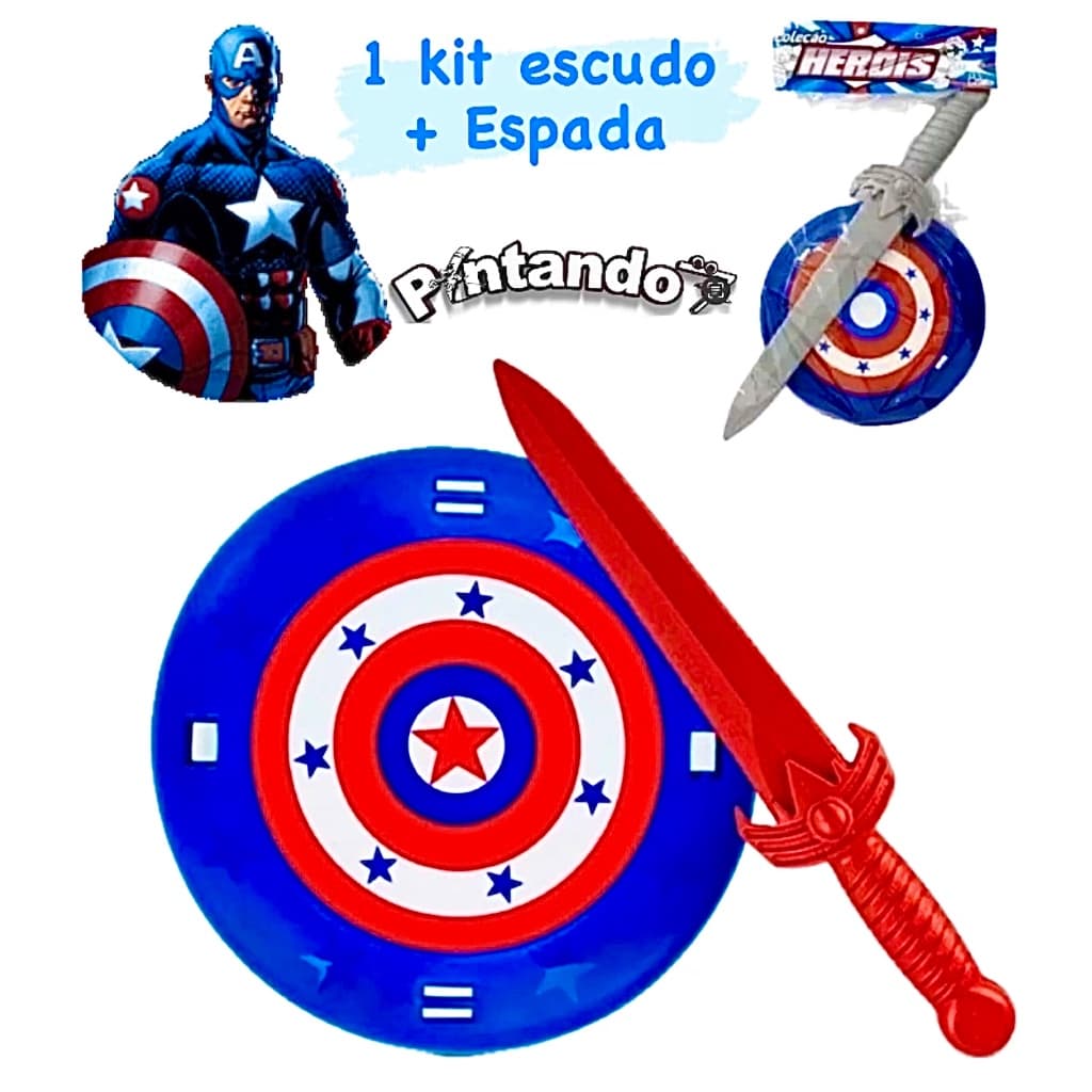 Kit Escudo e espada Capitão América e Variações Heróis Brinquedo Infantil