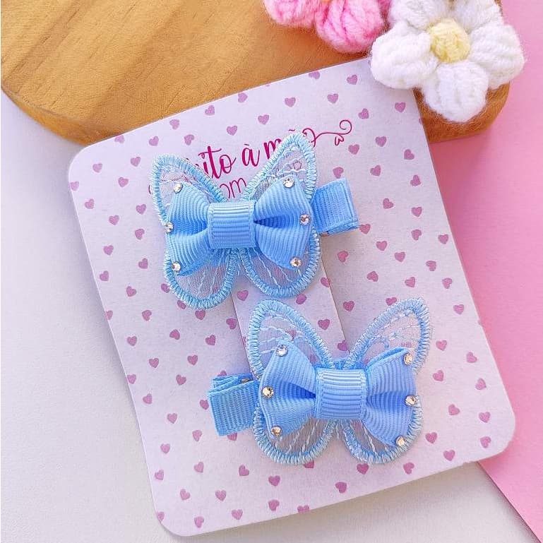 Parzinho de presilhas borboletas de renda bico de pato acessorios infantis menina bebê