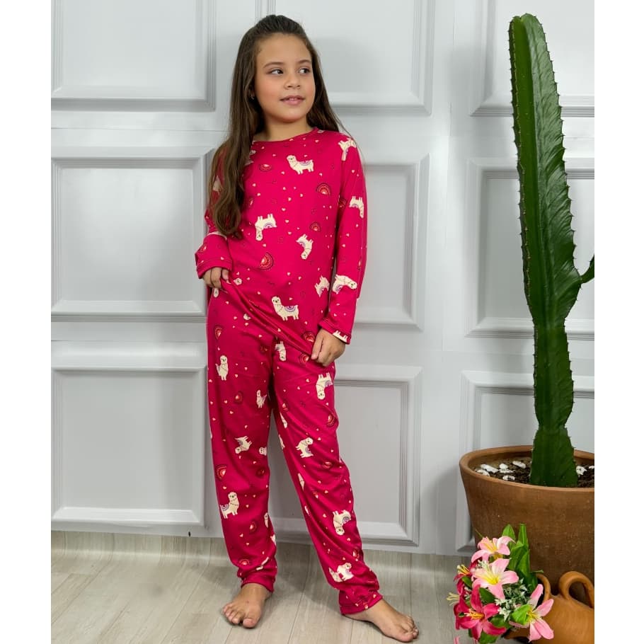 Pijama Infantil Menina Inverno Manga Longa Suede Estampado