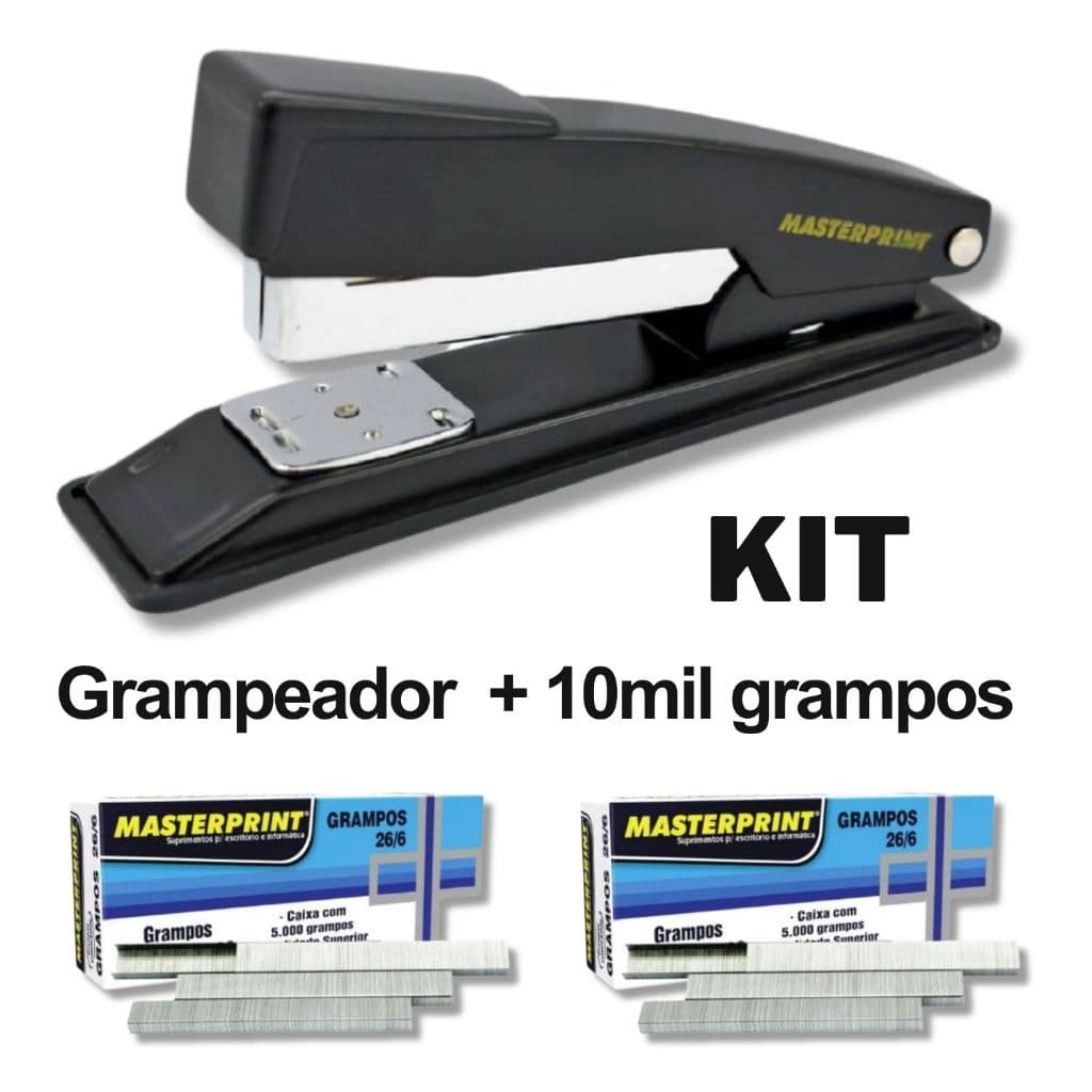 Kit Grampeador Metal + 10.000 Grampos 26/6 Galvanizados MASTERPRINT
