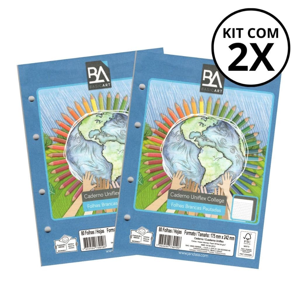 Kit 2 Refil Para Caderno Argolado Colegial 80 Folhas 56g/m² - JANDADIA