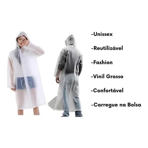 Capa de Chuva Com Capuz Reforçada Reutilizável Unissex P.HQ