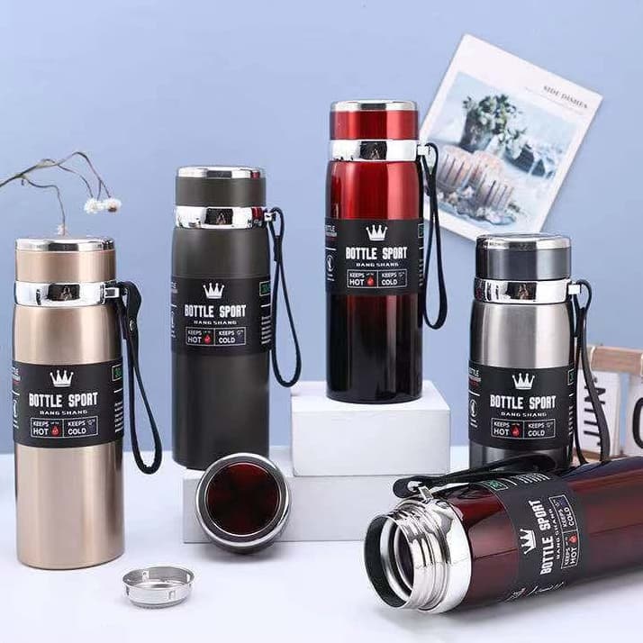 Garrafa 1000ml Inox Térmica Com Infusor Prata Dourada De Água Café Parede Dupla Com Alça