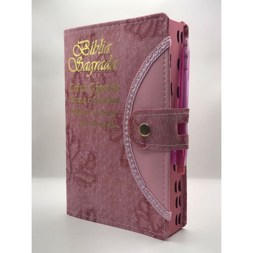 Bíblia Sagrada Tamanho Grande Com Harpa Palavras de Jesus em vermelho Botão Capa Folha Rosa