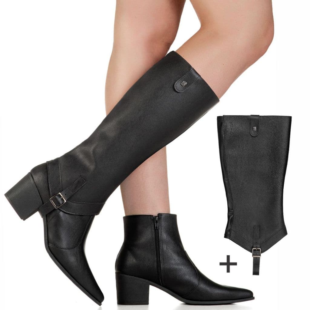 Bota Feminina GiGiL Cano Removível 2 Em 1 Longo e Curto Salto Grosso Bico Fino Confortável Moda