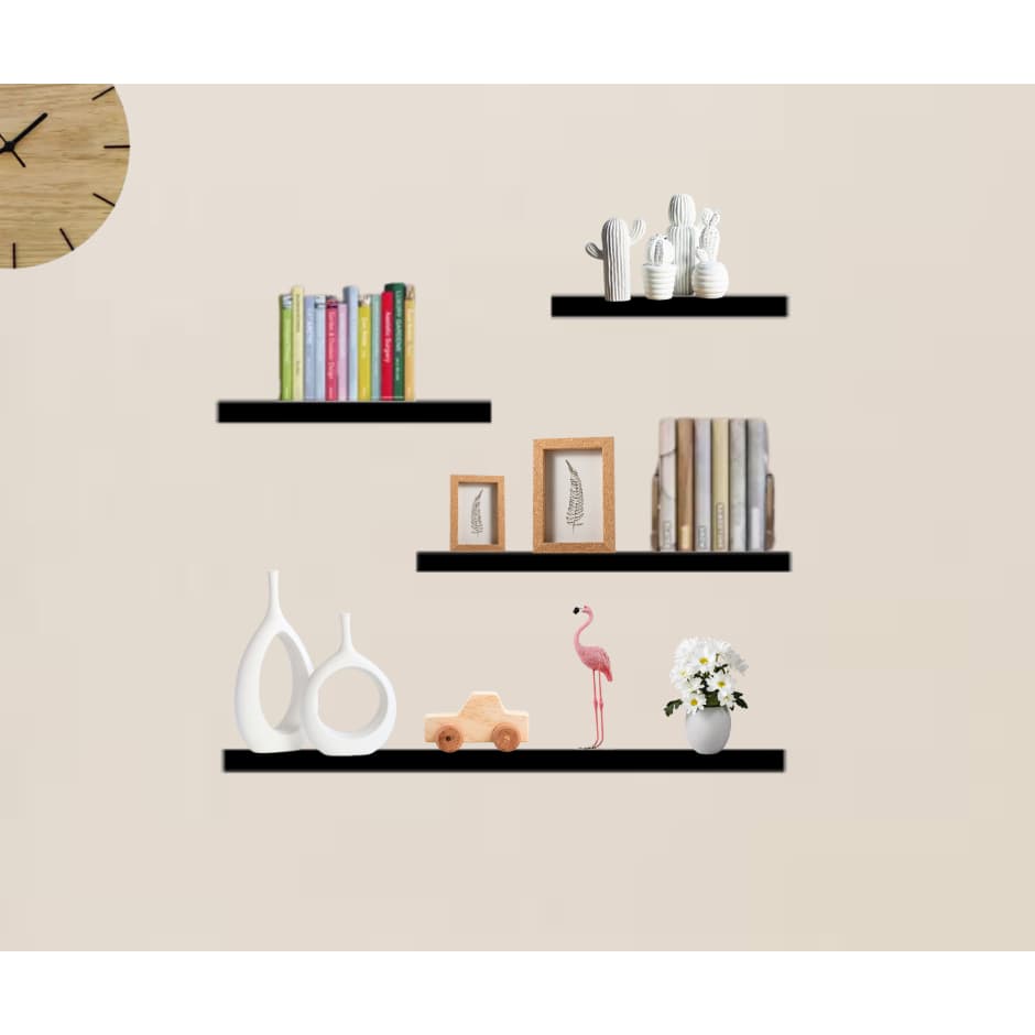 KIT 4 Prateleiras Marte MDF reta  - Cinza e Preto Suporte decoração