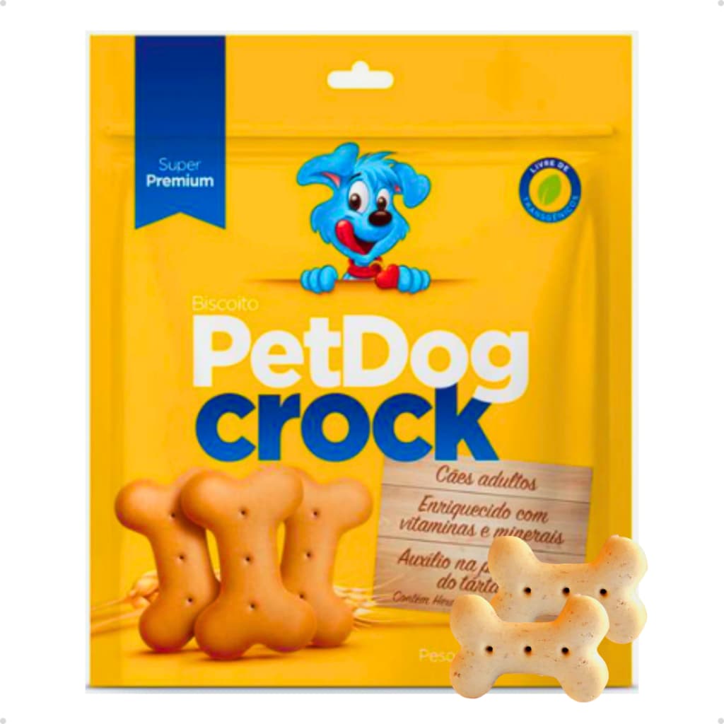 Biscoito Petisco para Cachorro PetDog Crock Super Premium Tradicional Raças Médias e Grandes 1 Kg