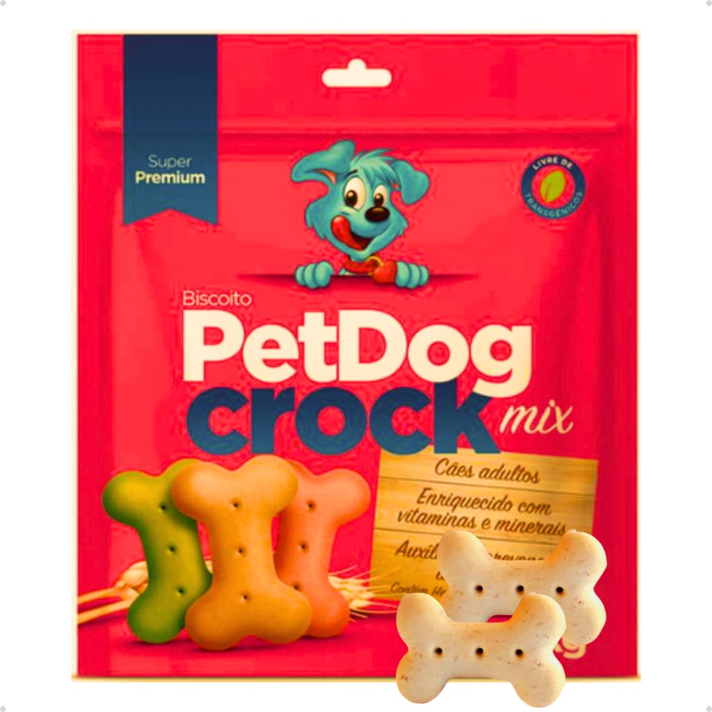 Biscoito Petisco para Cachorro PetDog Crock Super Premium Mix Vegetais e Carne Todas as Raças 1 Kg