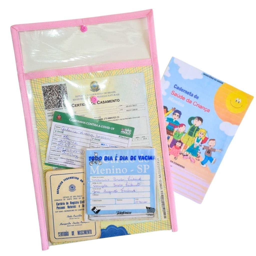 Porta Certidão de Nascimento Capa de Caderneta de Vacinação Pasta Documentos Plastificado