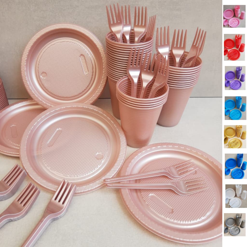 Kit Descartáveis Econômico 50 Pessoas 150 Itens Para Festas Comemorações