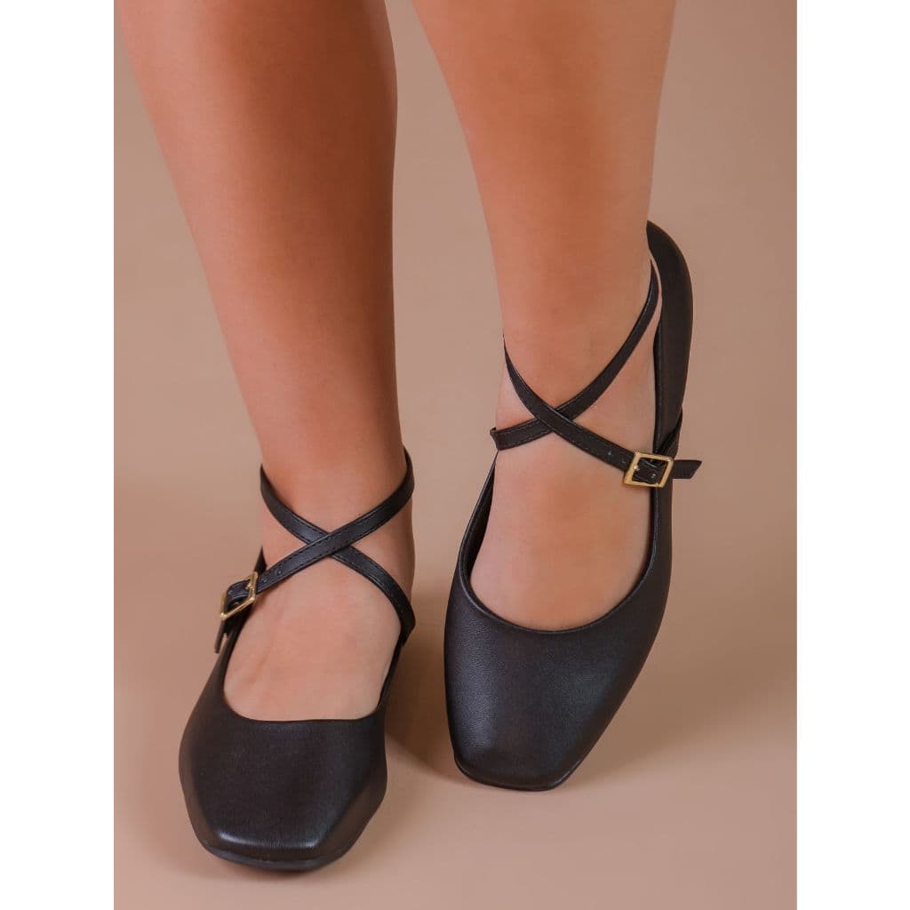 Sapatilha Feminina Bailarina Bico Quadrado Boneca Sapatilhas Preta Marrom Branca