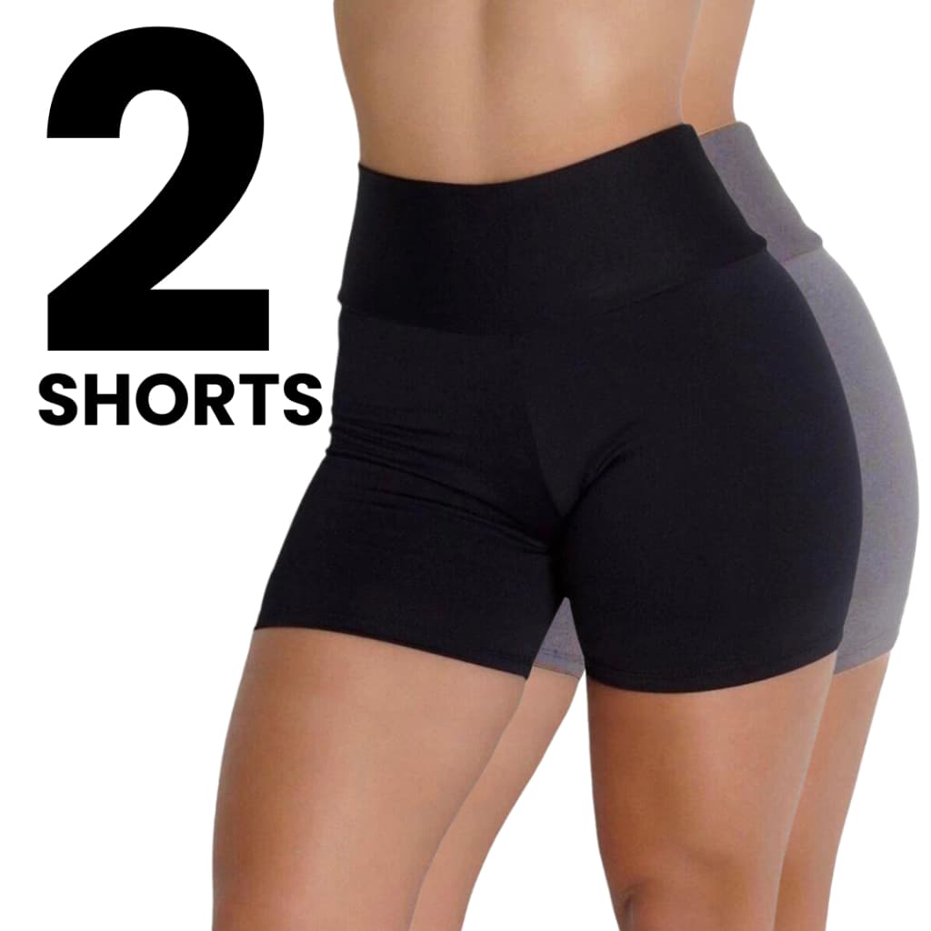 KIT 2 ShortInho Feminino Meia Coxa Legging Suplex Feminino Academia Curto Preto Cinza Cintura Alta P ao GG