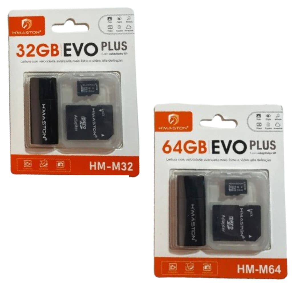 Cartão Memória Hmaston Evo Plus 32gb 64gb Micro Sd Com Adaptador Pendrive e Cartão H'maston