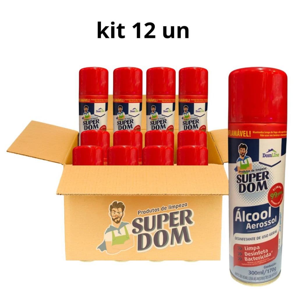 Super Dom Álcool Aerossol 300 ml kit 12 unidades