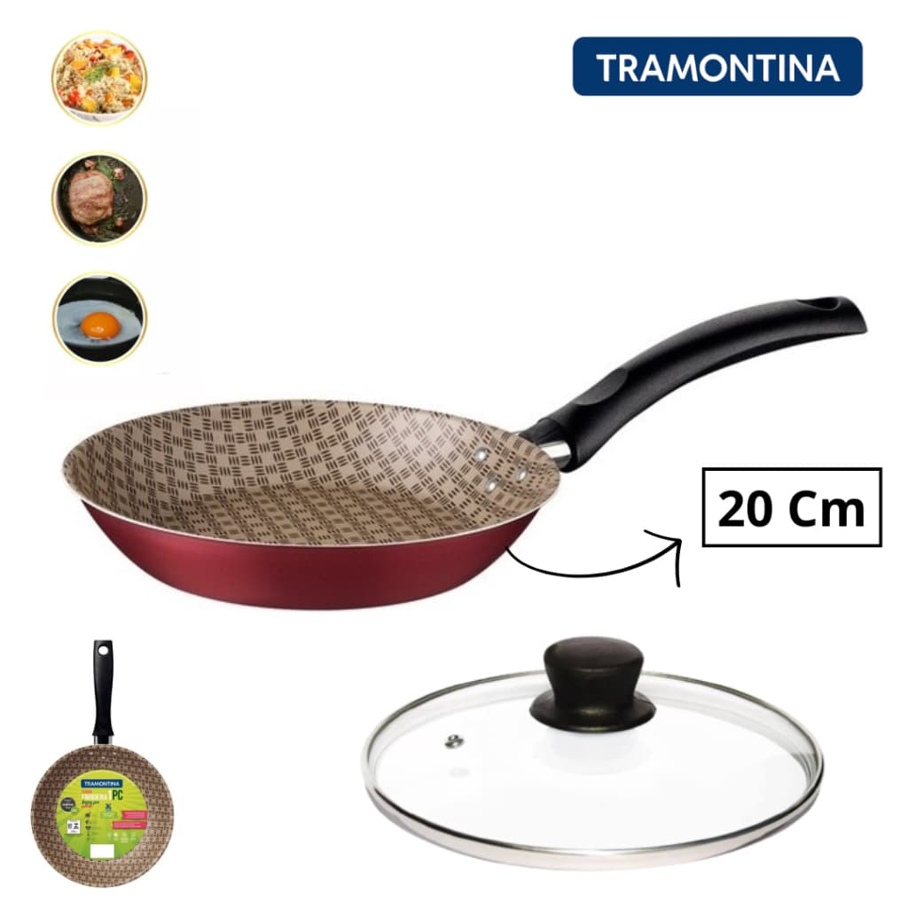Frigideira Tramontina Turim em Alumínio Antiaderente Starflon Max Vermelho 20 cm 0,8L Tampa de Vidro