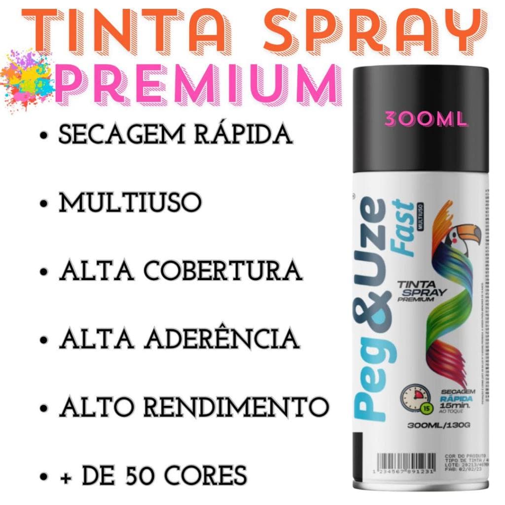 Tinta Spray Premium Uso Geral 300ML Multiuso Secagem Rápida Uso Interno/Externo