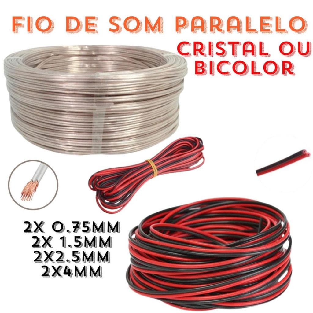 Fio cabo de som paralelo  Luminaria Lustre Pendente  Cristal ou Bicolor 2 vias 2x0,50mm/0,75mm/1,5mm/2,5mm/4mm 50 ou 100