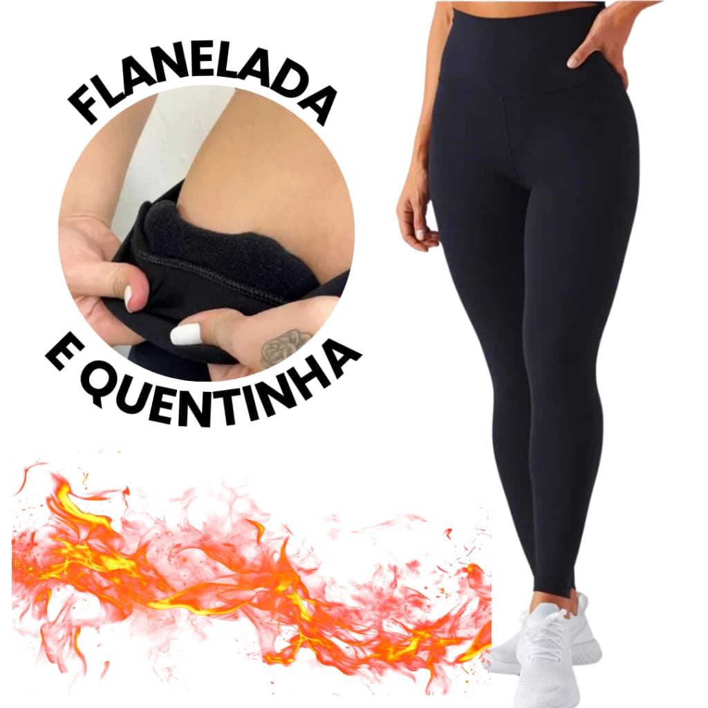 Calça Legging Flanelada Peluciada Térmica Inverno Feminina Suplex Forrada Para Frio Reforçada