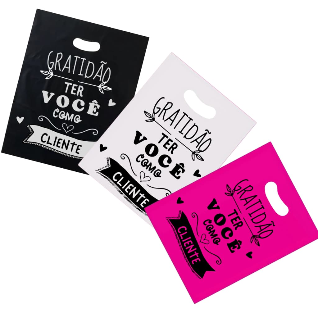 50 Sacola Boca de Palhaço com Frase Gratidão ter Você como Cliente Sacolinha alça vazada para lojas
