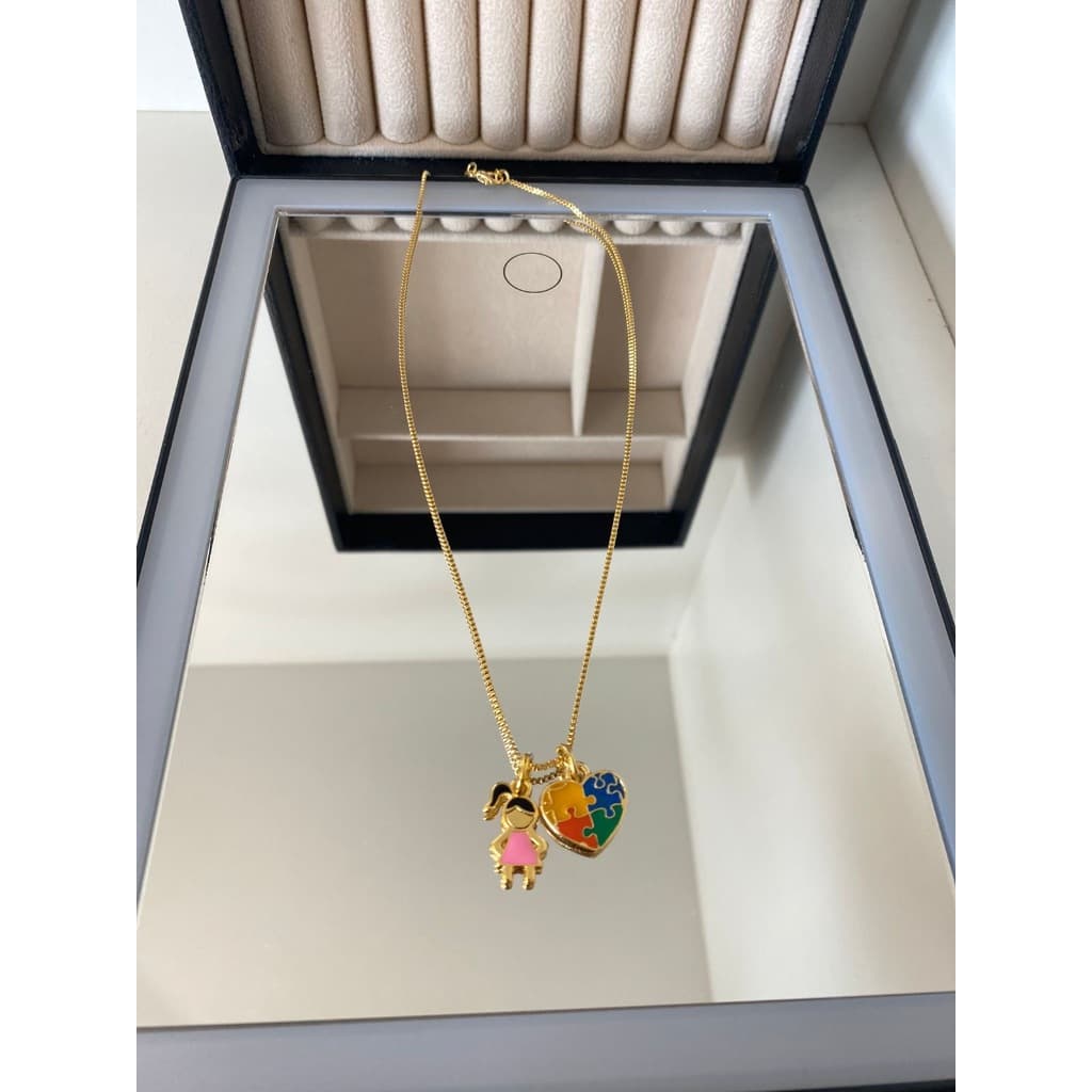 Colar Autista Menina Ou Menino Folheado a Ouro Presente Para o dia das Mães (Escolher opção)
