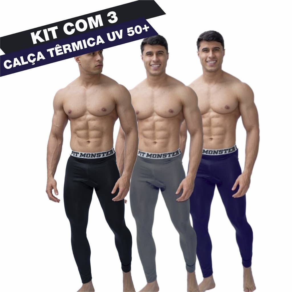 KIT COM 3 Calça Térmica Segunda Pele Esportivo Masculino Microfibra PitMonster