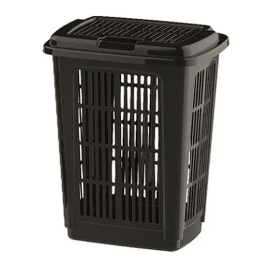 Cesto de Roupa Suja Telado Preto Resistente Lavanderia Com Tampa 30 Litros - Uninjet