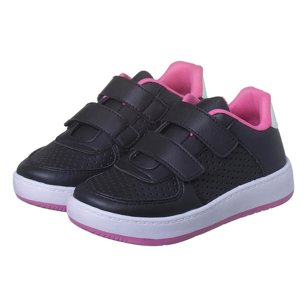 Tenis Infantil Casual Feminino Escolar Preto com Rosa Kidstep