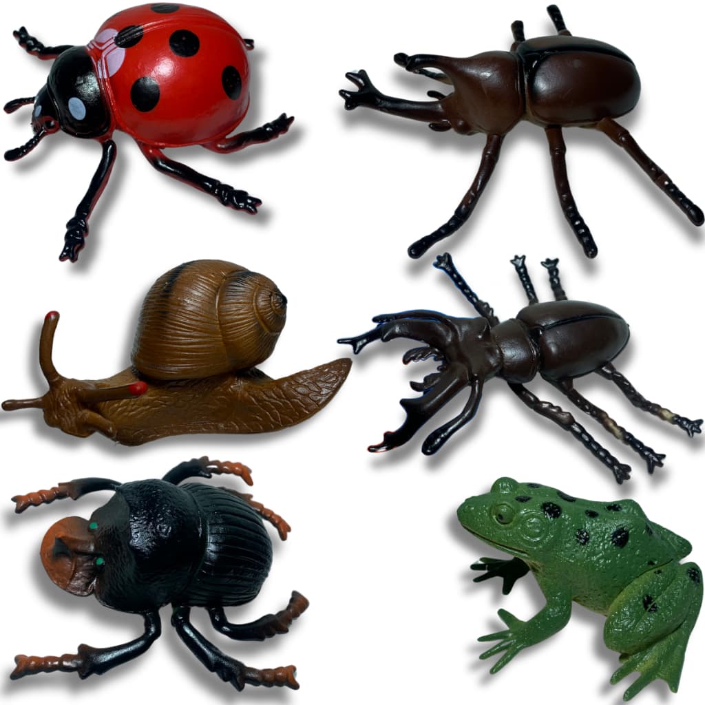 Kit 6 Insetos de jardim Gigantes De Borracha Brinquedo Joaninha Sapo caracol besouro