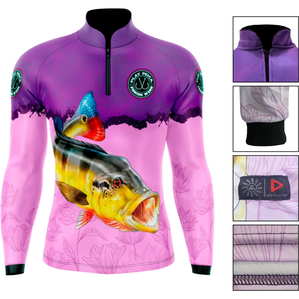 Infantil Camisa Camiseta Blusa De Pesca Com Proteção Solar Uv50+ Tucunare Feminina