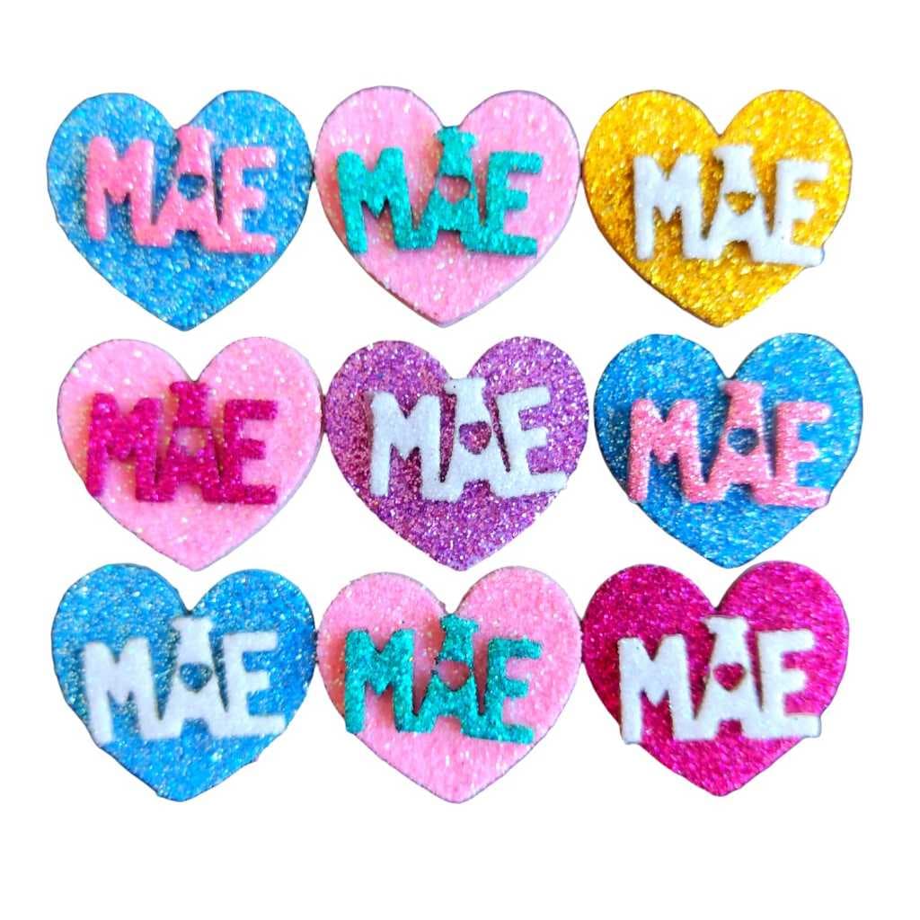 50 Lacinhos Adesivos Pet E.v.a Dia Das Mães Coração Aplique Piercing