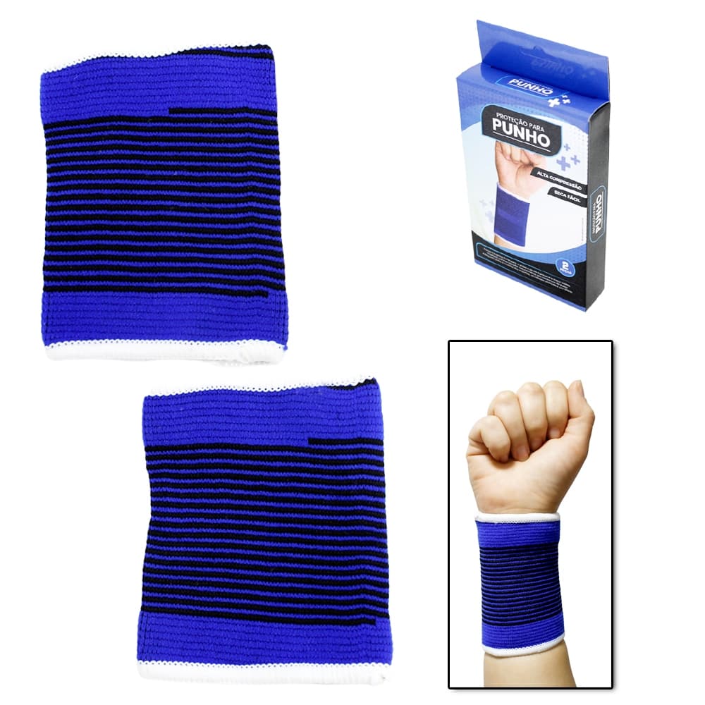 MUNHEQUEIRA ALTA COMPRESSAO DE POLIESTER DE PULSO AZUL COM 2 PECAS