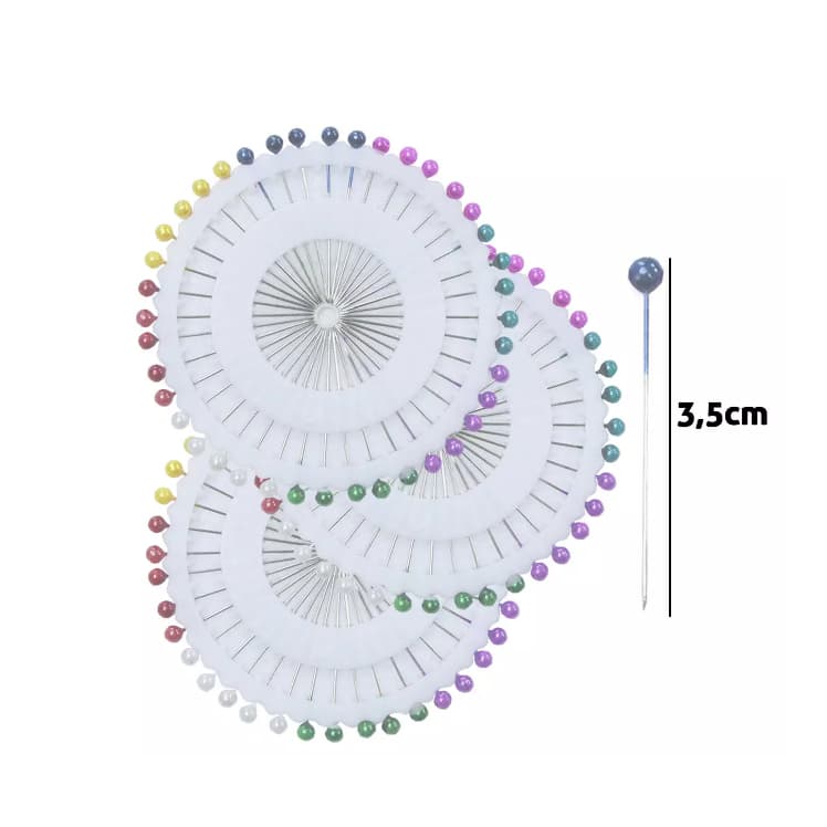 Alfinete de Cabeça Bola Colorida com 120 Unidades