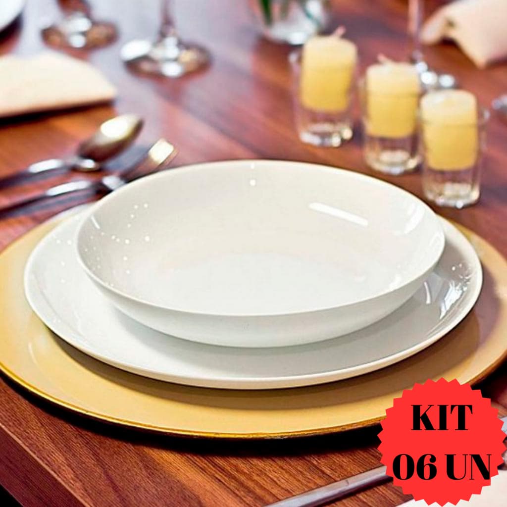 Jogo Kit 06 Pratos Fundo Branco Vidro Blanc Redondo Duralex Circular Opaline Jantar Resistente Borda