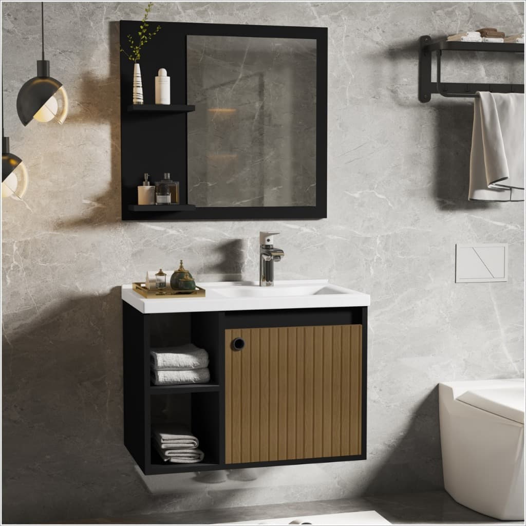 CONJUNTO GABINETE ESPELHEIRA E CUBA PARA BANHEIRO 60CM ADONIS