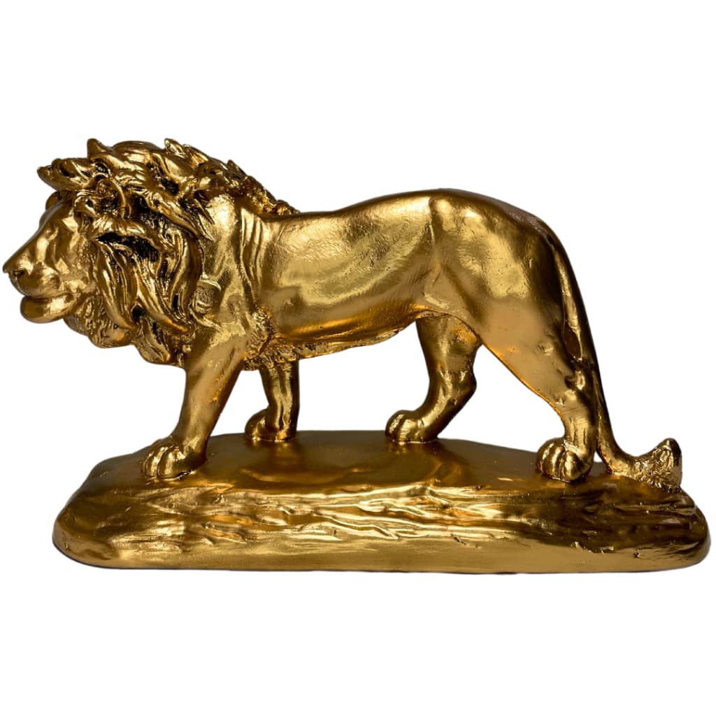 Escultura Leão Decorativa Design Inovador Dourado para uma Decoração Especial na Sala de Estar
