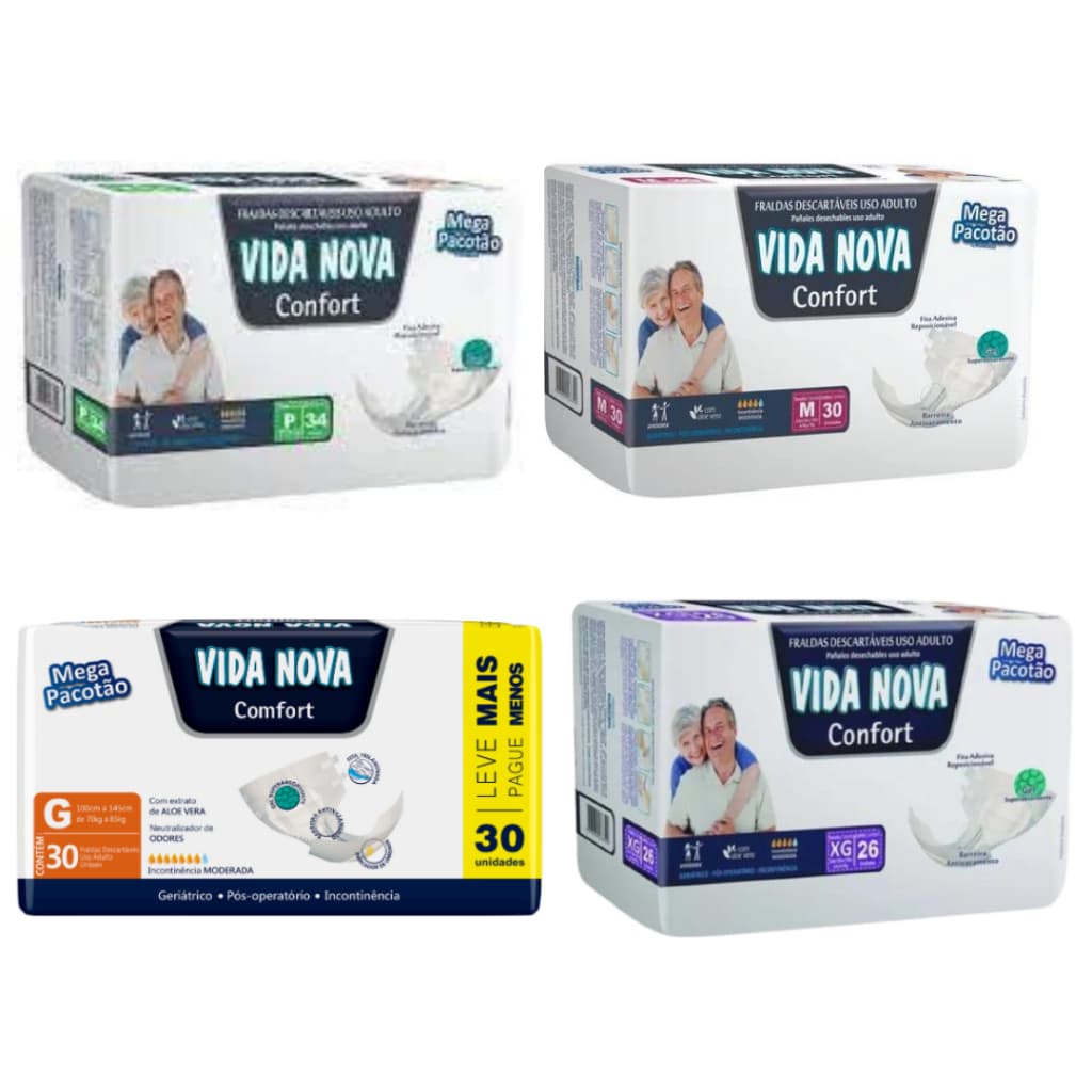 Fralda Descartável Geriátrica Vida Nova Confort Mega Todos os Tamanhos
