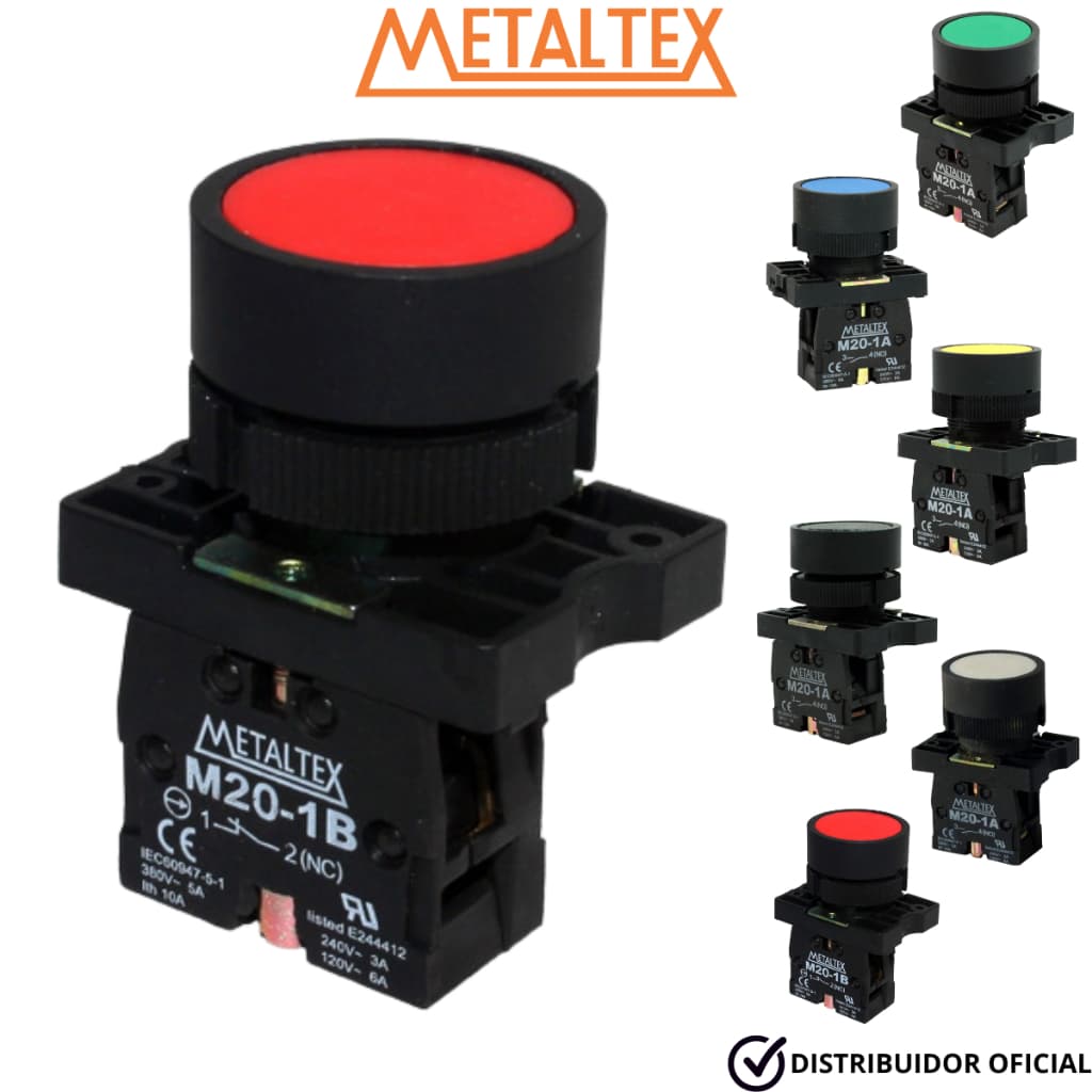 Botão de Comando Faceado Pulsador 22mm Plástico Metaltex - Verderanco