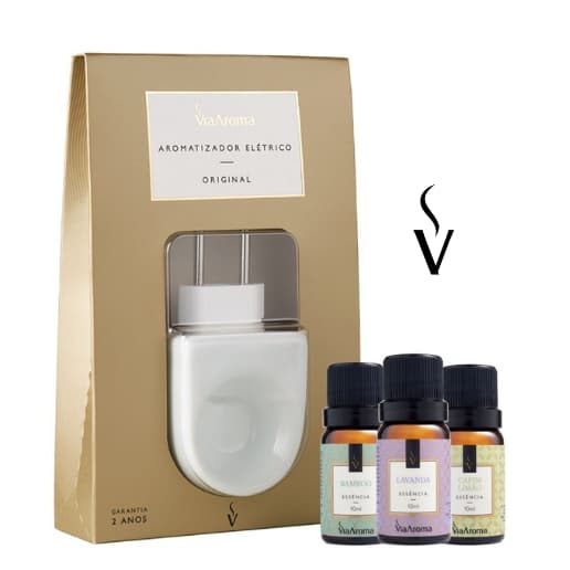 Kit Aromatizador Elétrico Original mais 3 Essências Via Aroma - Bamboo, Capim Limão e Lavanda