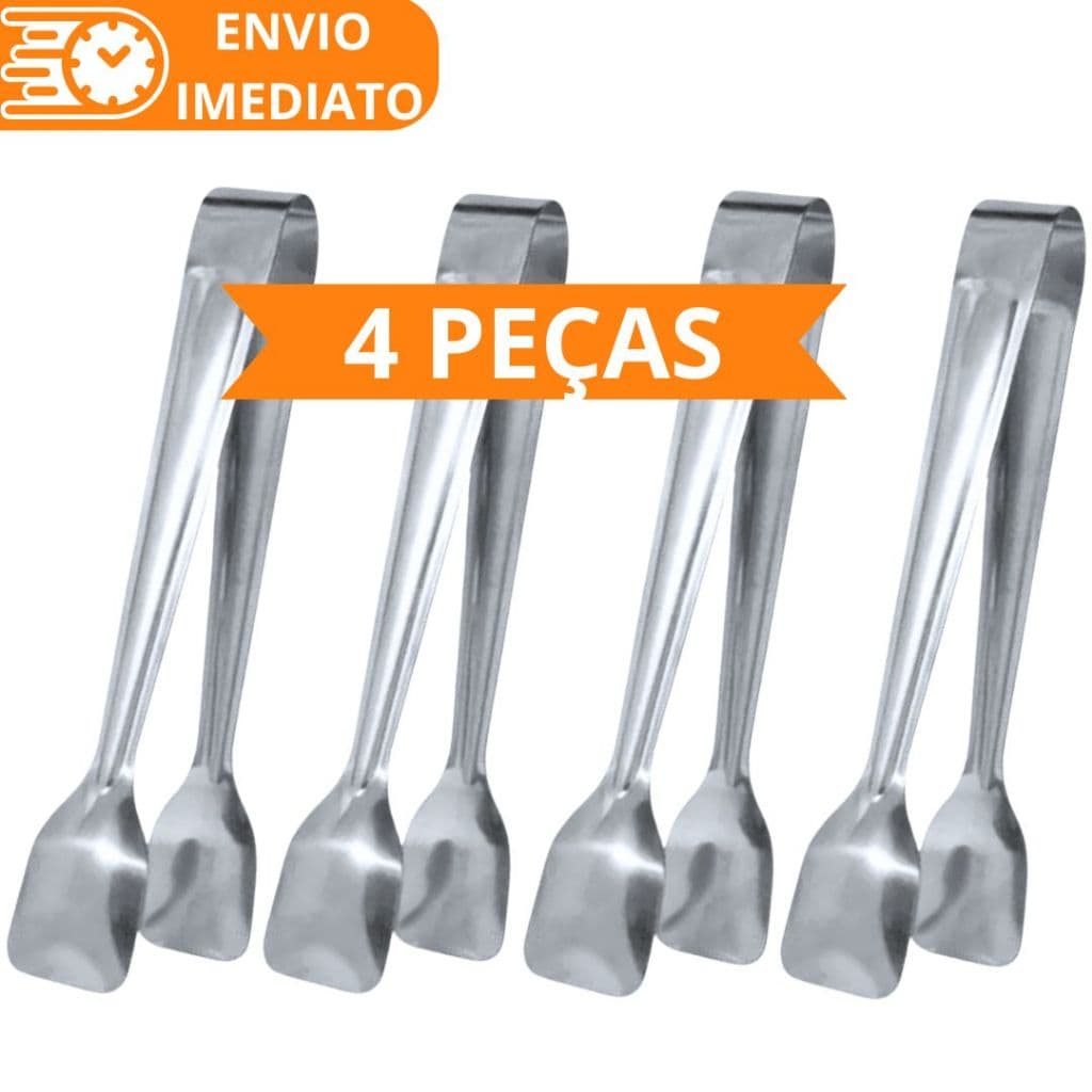 KIT 4 Pegador De Frios 100% Aço Inox Gelo Pinça Pegadora Salgado Lanche para Casa Cozinha Buffet Restaurante Universal
