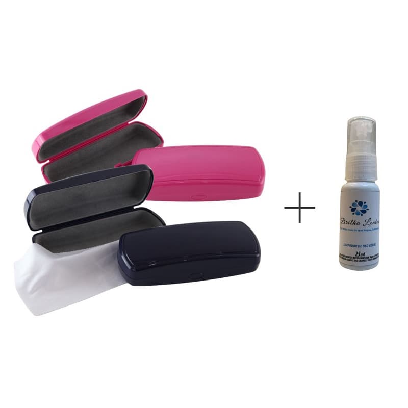 2 Estojos para óculos com lenço em microfibra + 1 spray limpa lentes
