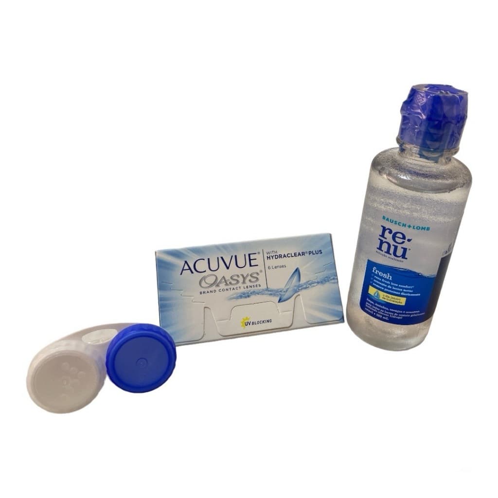 Kit Lente Contato Acuvue Oasys Hydraclear Plus Miopia + Renu Fresh 120ml + Estojo