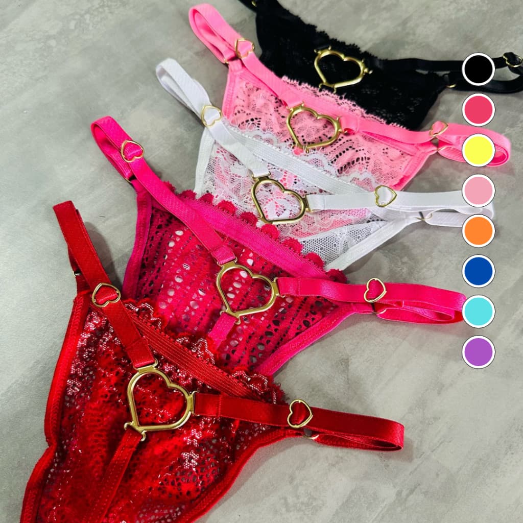 Kit 10 Calcinhas Tanga Fio Dental Sexy Lingerie com Coração Regulagem Feminino