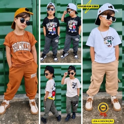 Conjunto Infantil Menino Calça de Moletinho e Camisa de Malha do 4 ao 12 anos