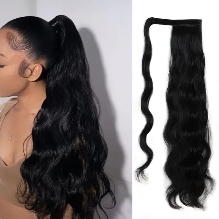 Aplique Rabo de Cavalo Velcro Ondulado 60cm Preto Fibra Organica