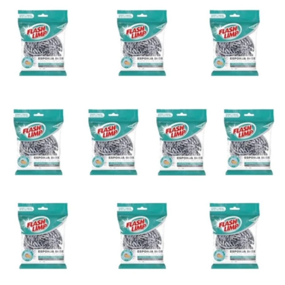 Esponja Inox Limpeza Pesada - Flash Limp - Kit com 10 unidades